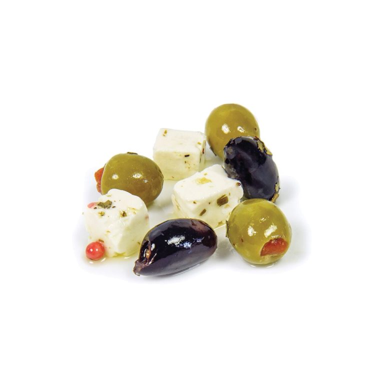 Marinated Cheese & Olives in Oil, Pitted